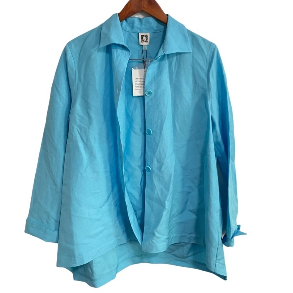 Anne Klein linen top / Jacket blue button down NWT - Picture 7 of 8